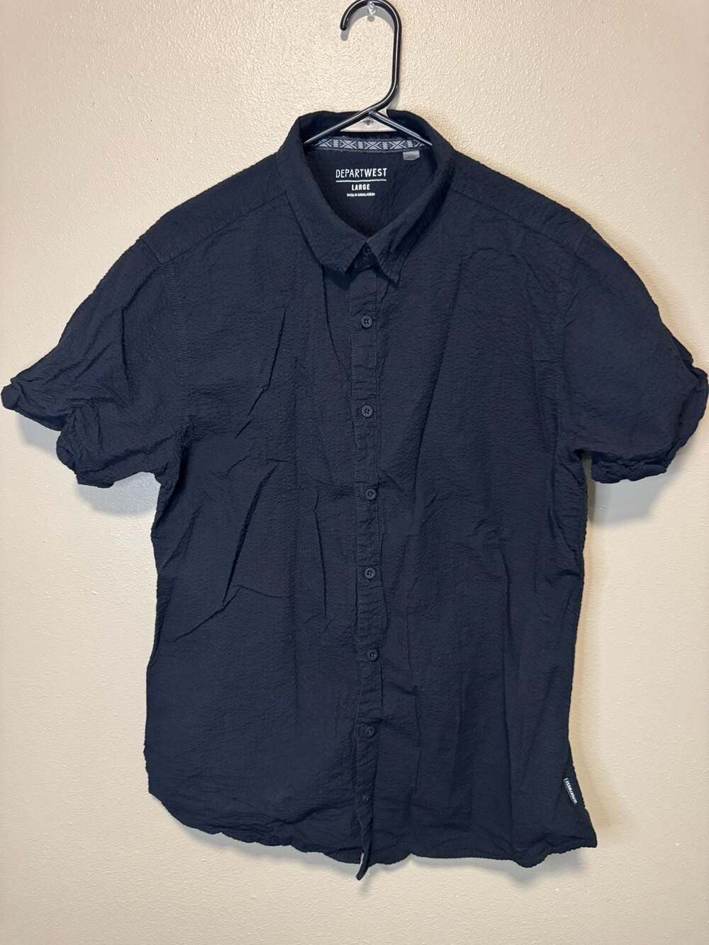 Departwest Black Short Sleeve Button Down Seersucker Shirt Large DW00014